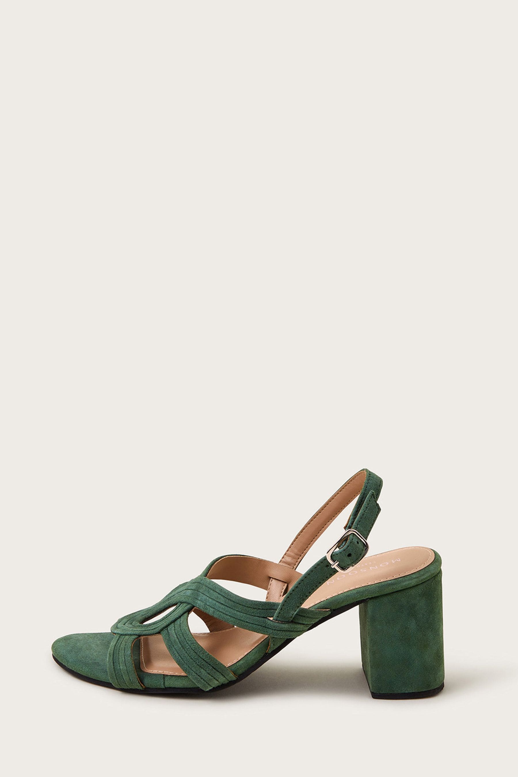Buy Monsoon Green Strappy Suede Block Heels from Next Oman