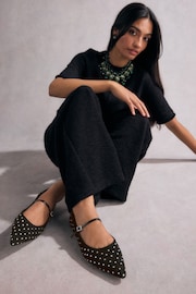 أسود - Tabitha Simmons Hai Studded Point Toe Mary Jane Shoes - صورة 2 من 11