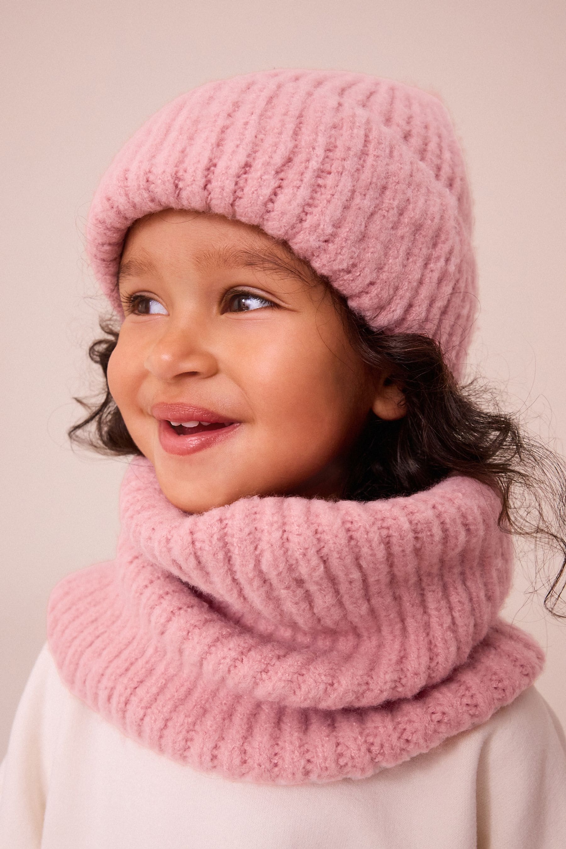 Blush Pink Chunky Rib Beanie Hat 1 16yrs