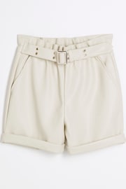 River Island Cream Girls Faux Fur Leather 100% Cotton Shorts - Image 1 of 3