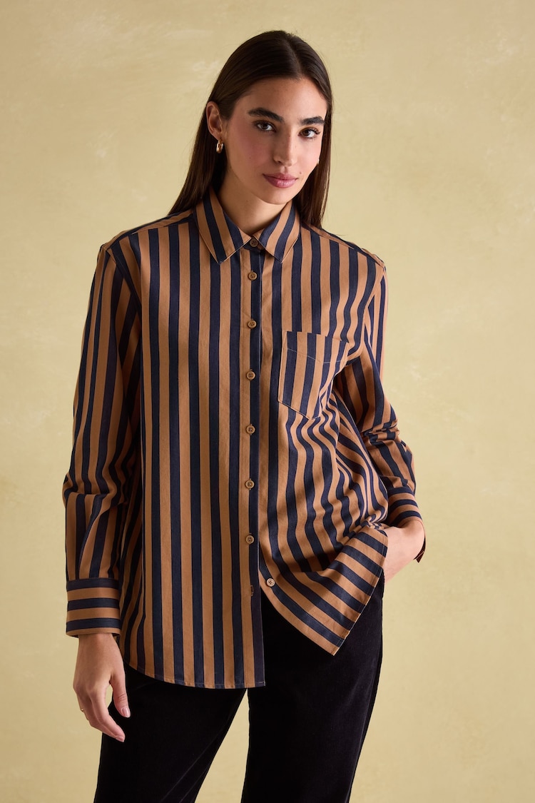 Joules Amilla Navy & Tan Stripe Shirt - Image 1 of 6