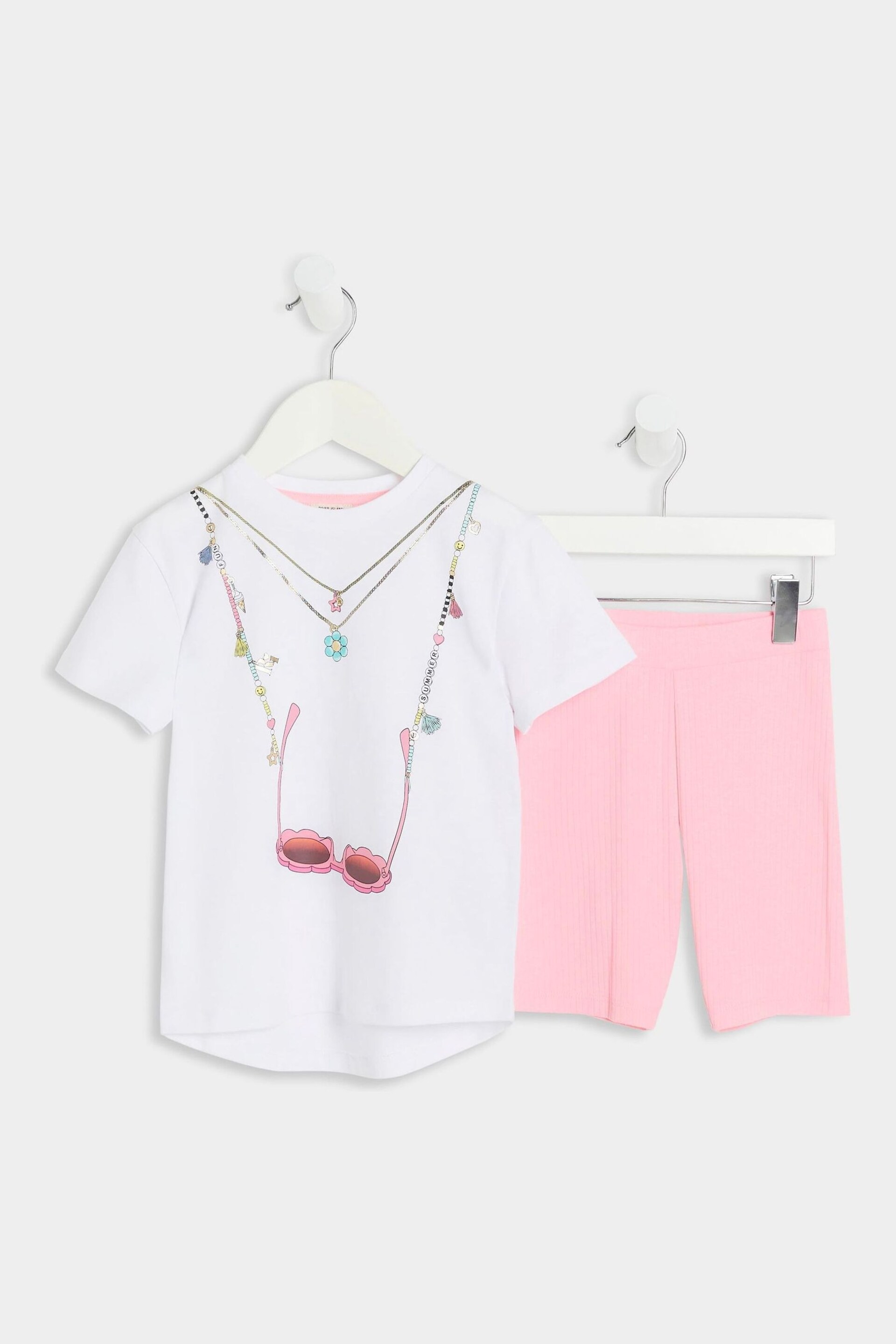 River Island White Girls White Sunglasses T-Shirt and Shorts Set - Image 5 of 5