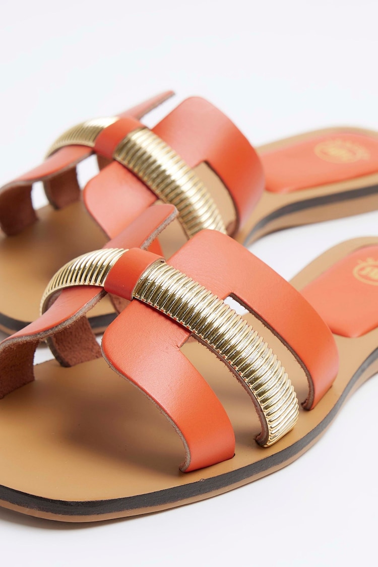 River Island Orange Cut Out Strap Leather Sandals - Image 3 of 3