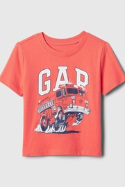 Gap Red Fire Truck Graphic Logo Short Sleeve Crew Neck T-Shirt (Newborn-5yrs) - Image 1 of 2
