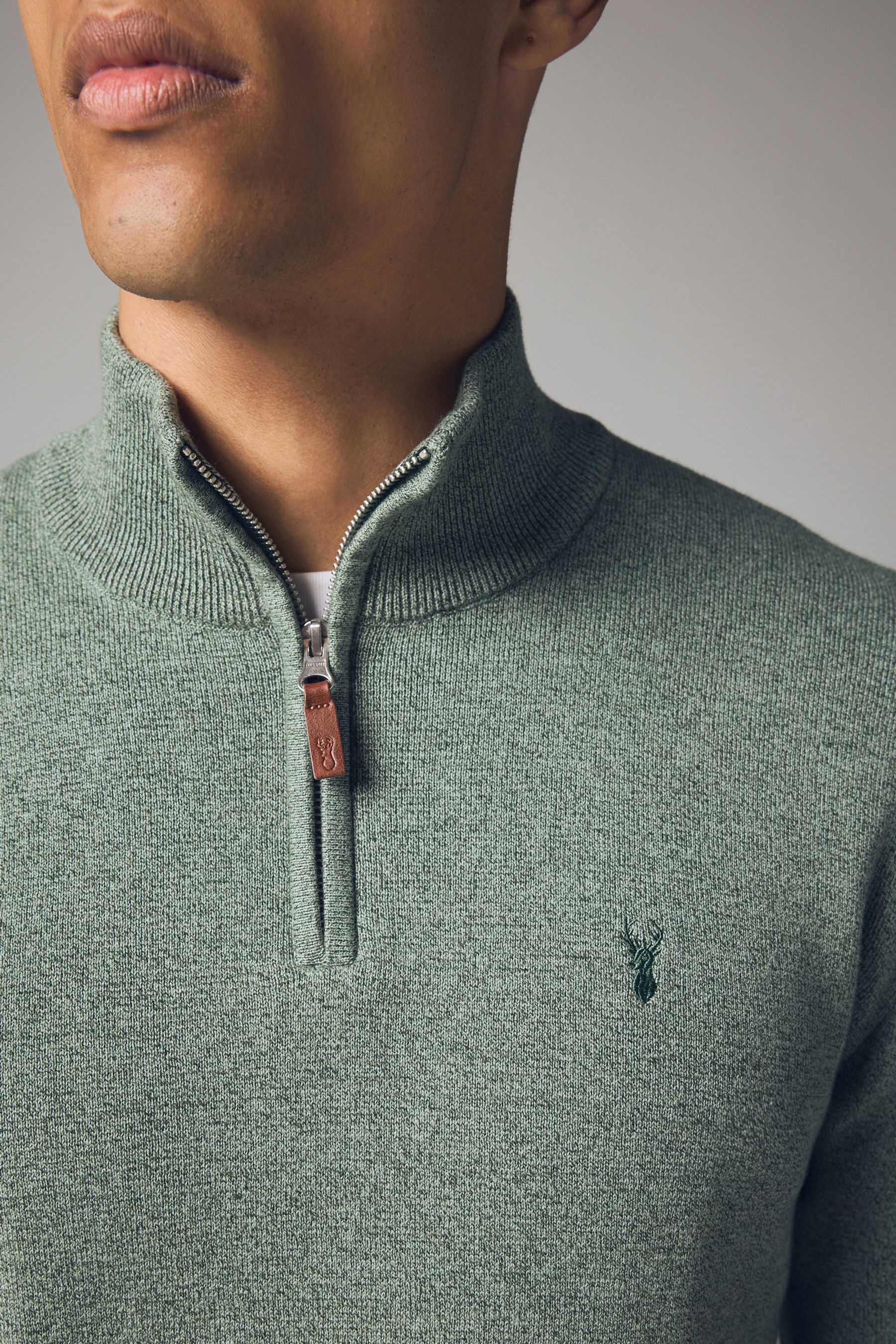 Buy Sage Green Stag Plain Regular Fit 100 Cotton Premium Quarter Zip Jumper from Next Ireland