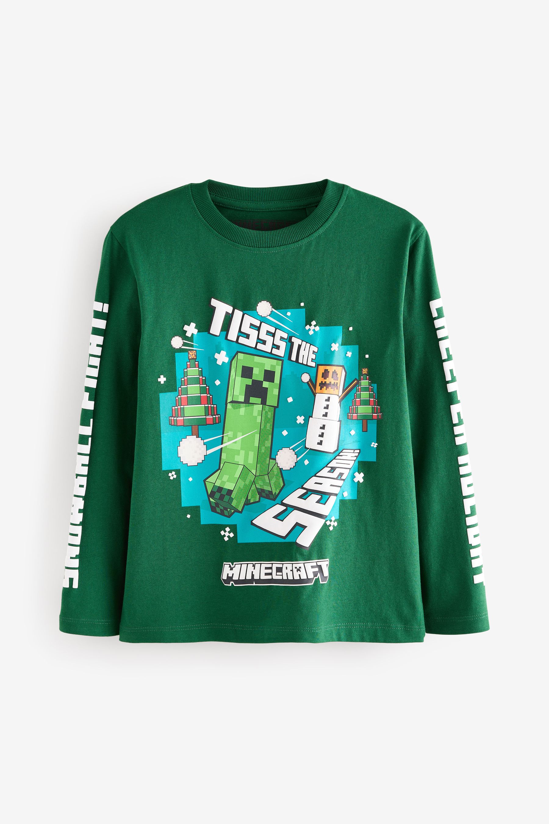 NEXT Green Licensed Minecraft Christmas Long Sleeve 100 Cotton T Shirt 3 16yrs 6 Yrs Boys