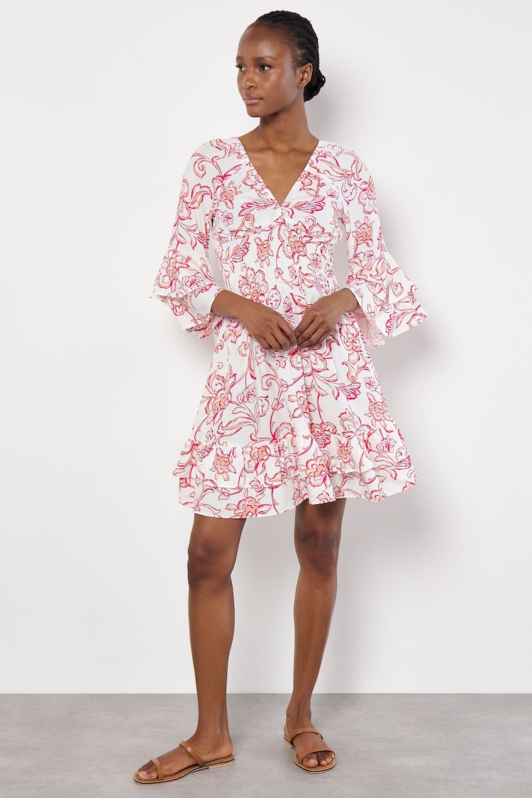 Apricot Sarasa Floral Smocked Ruffle Mini Dress - 圖片 2/4