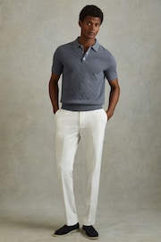 Reiss Airforce Blue Lupton Cotton Textured Press-Stud Polo Shirt - Image 3 of 6