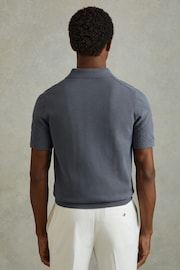 Reiss Airforce Blue Lupton Cotton Textured Press-Stud Polo Shirt - Image 5 of 6