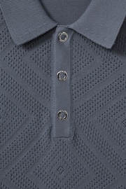 Reiss Airforce Blue Lupton Cotton Textured Press-Stud Polo Shirt - Image 6 of 6