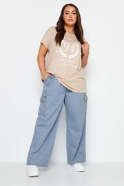 Yours Curve Blue Wide Leg Cargo Jeans - Image 2 of 5