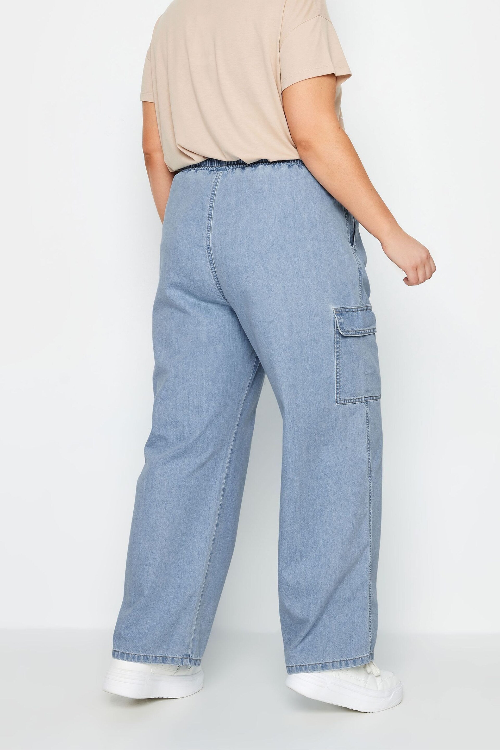 Yours Curve Blue Wide Leg Cargo Jeans - Image 3 of 5