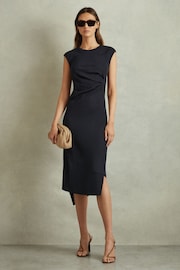 Reiss Navy Francesca Bodycon Ruched Midi Dress - Image 1 of 6