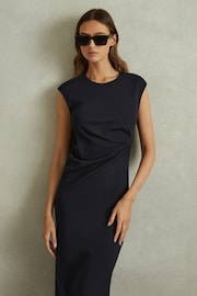 Reiss Navy Francesca Bodycon Ruched Midi Dress - Image 4 of 6