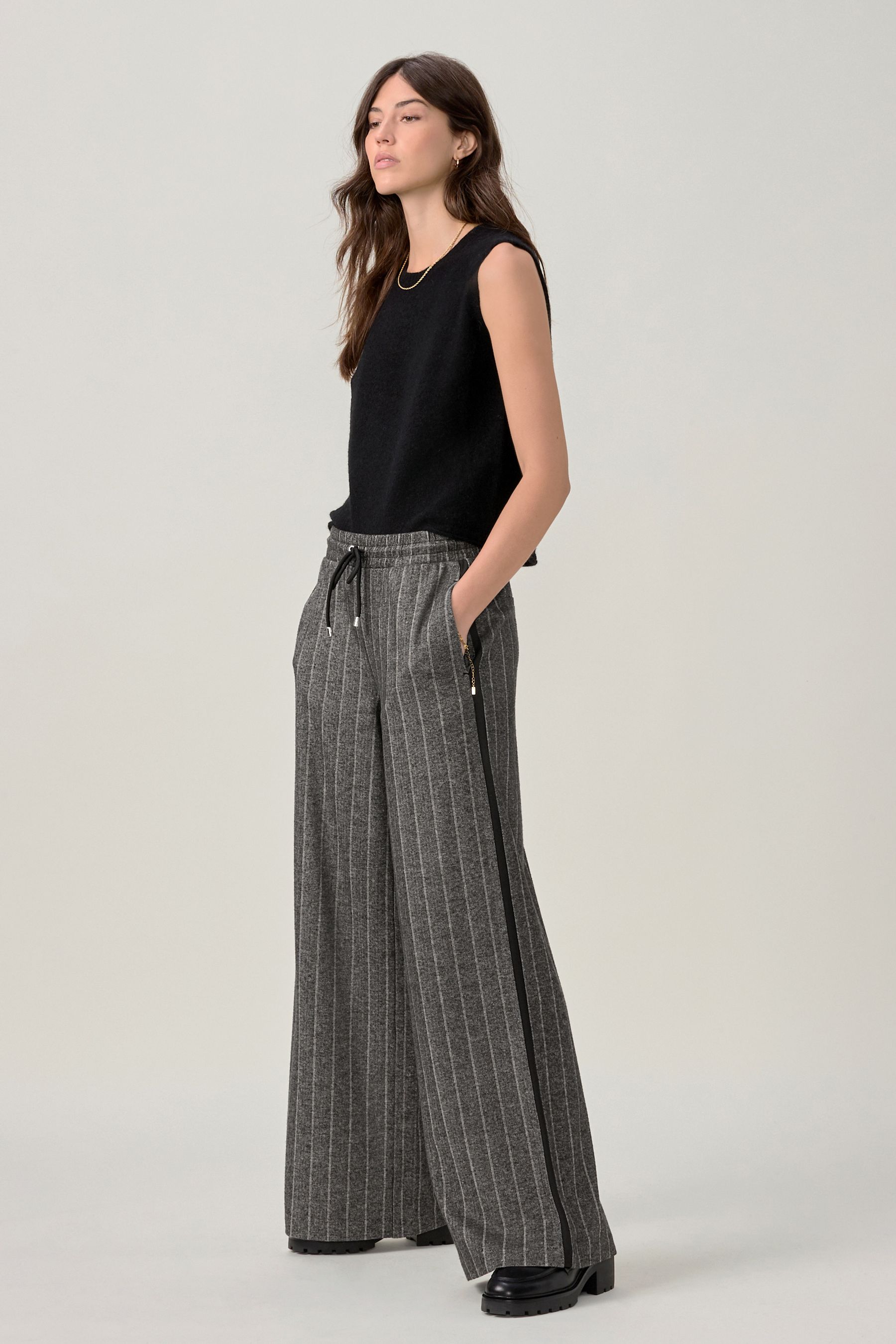 Grey jersey wide leg trousers shop