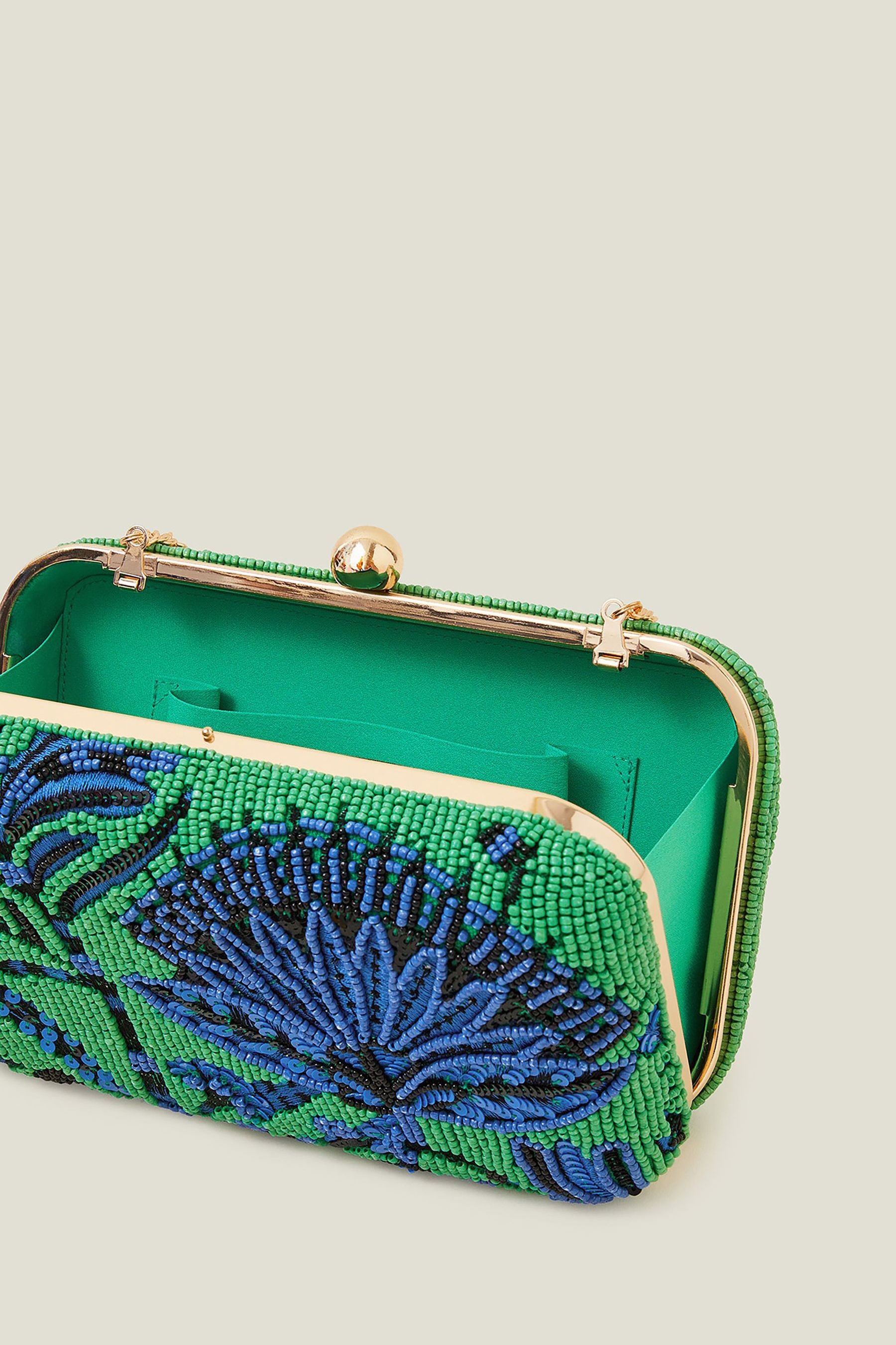 Green embellished clutch bag 2025