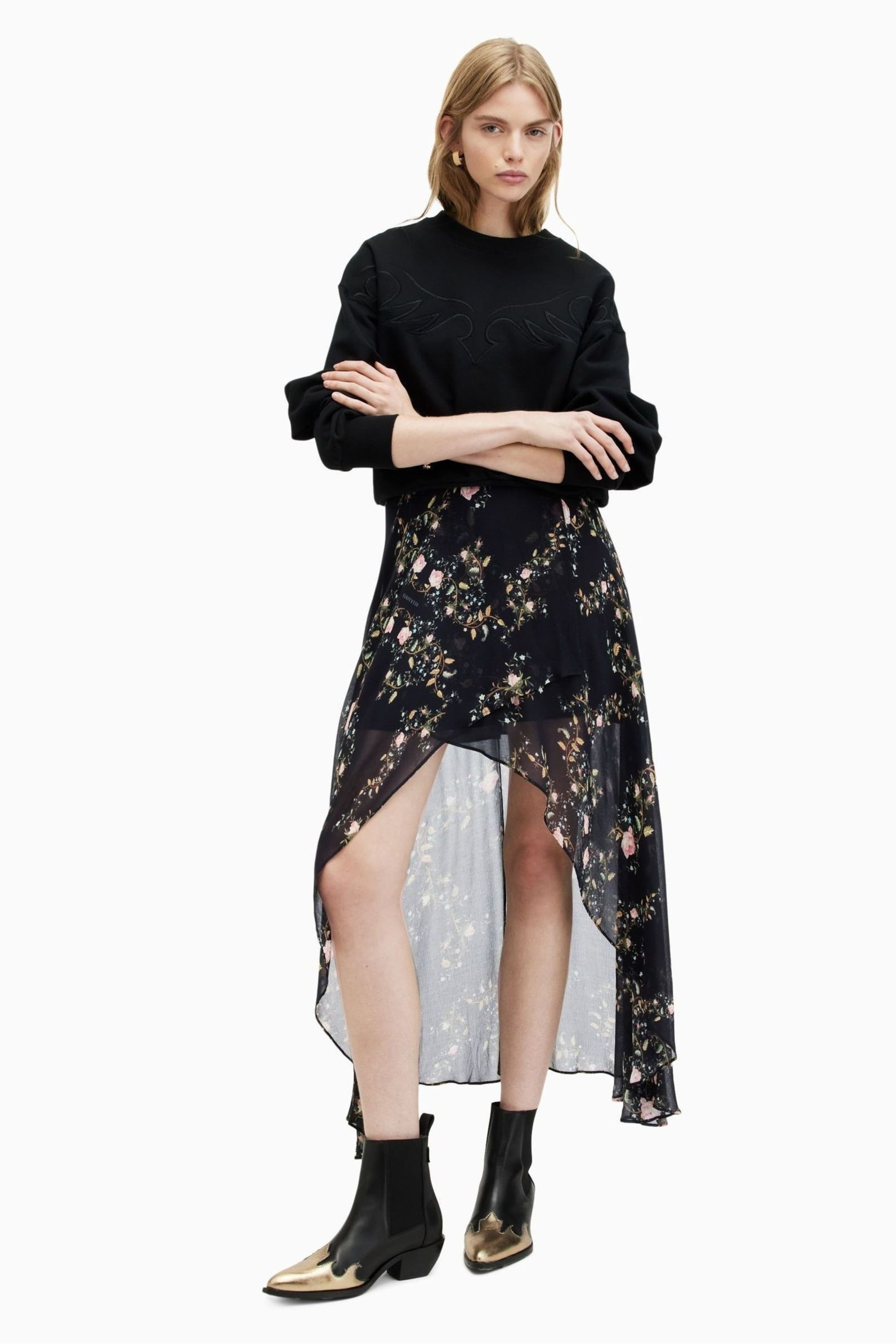 AllSaints Black Slvina Oto Skirt - Image 2 of 6