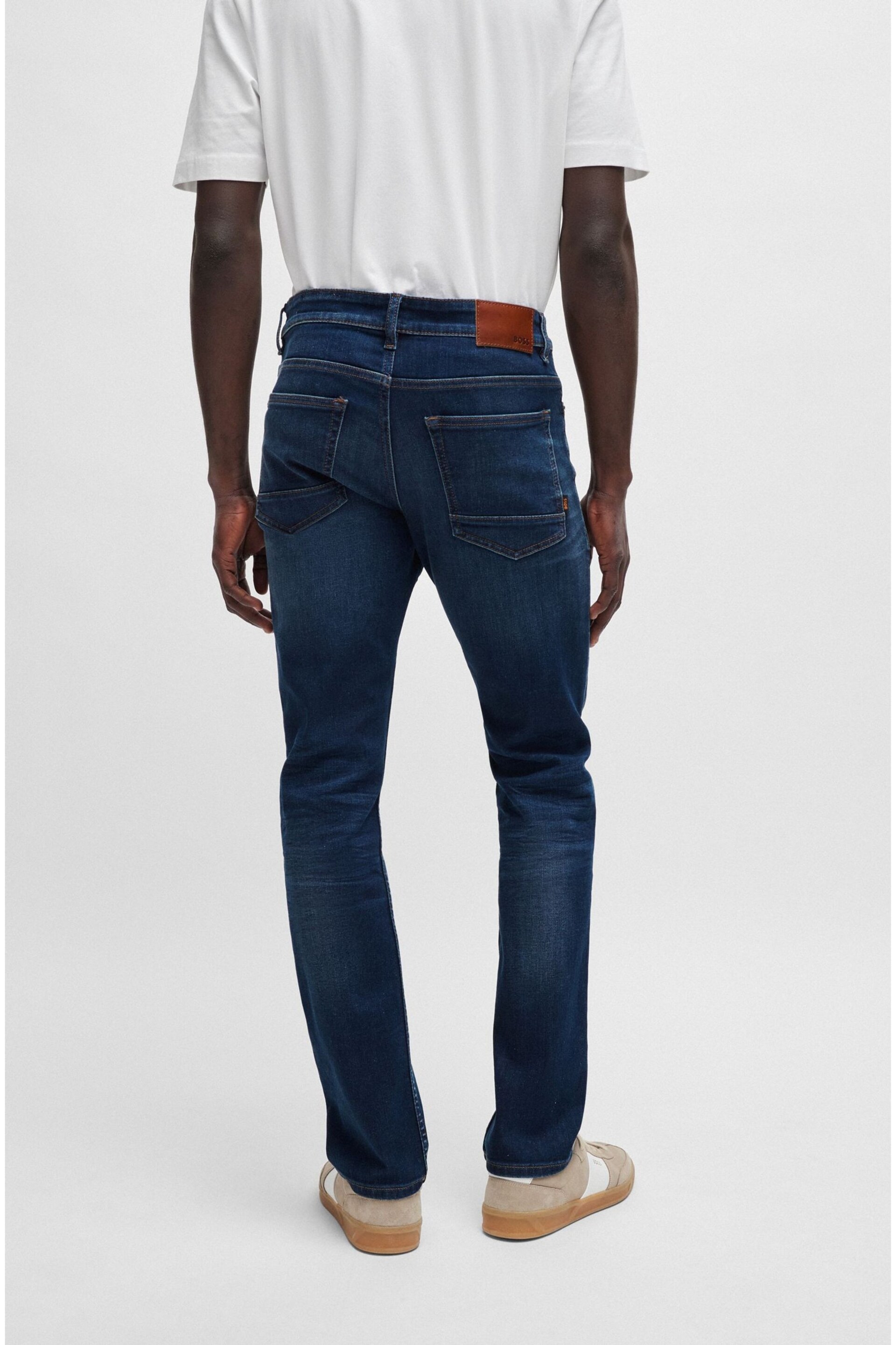 BOSS Dark Blue Tapered Fit Super Stretch Denim Jeans - Image 4 of 5