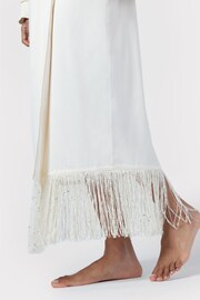 Chelsea Peers Cream Satin Fringe-Trim Dressing Gown - Image 2 of 5