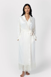 Chelsea Peers Cream Satin Fringe-Trim Dressing Gown - Image 3 of 5