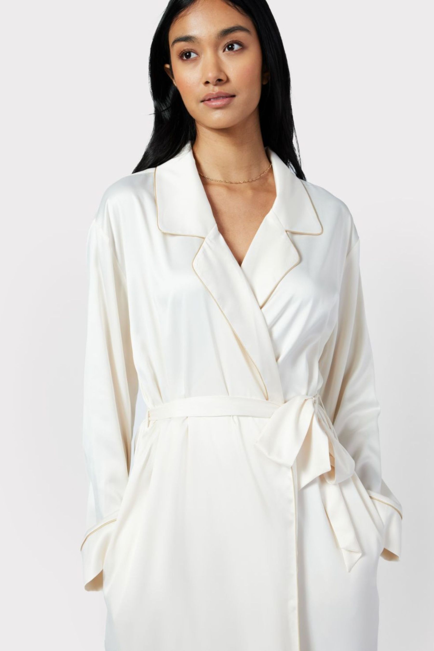Buy Chelsea Peers Cream Satin Fringe Trim Dressing Gown from Next Luxembourg