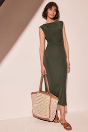 Mint Velvet Green Khaki Jersey Midi Dress - Image 1 of 4