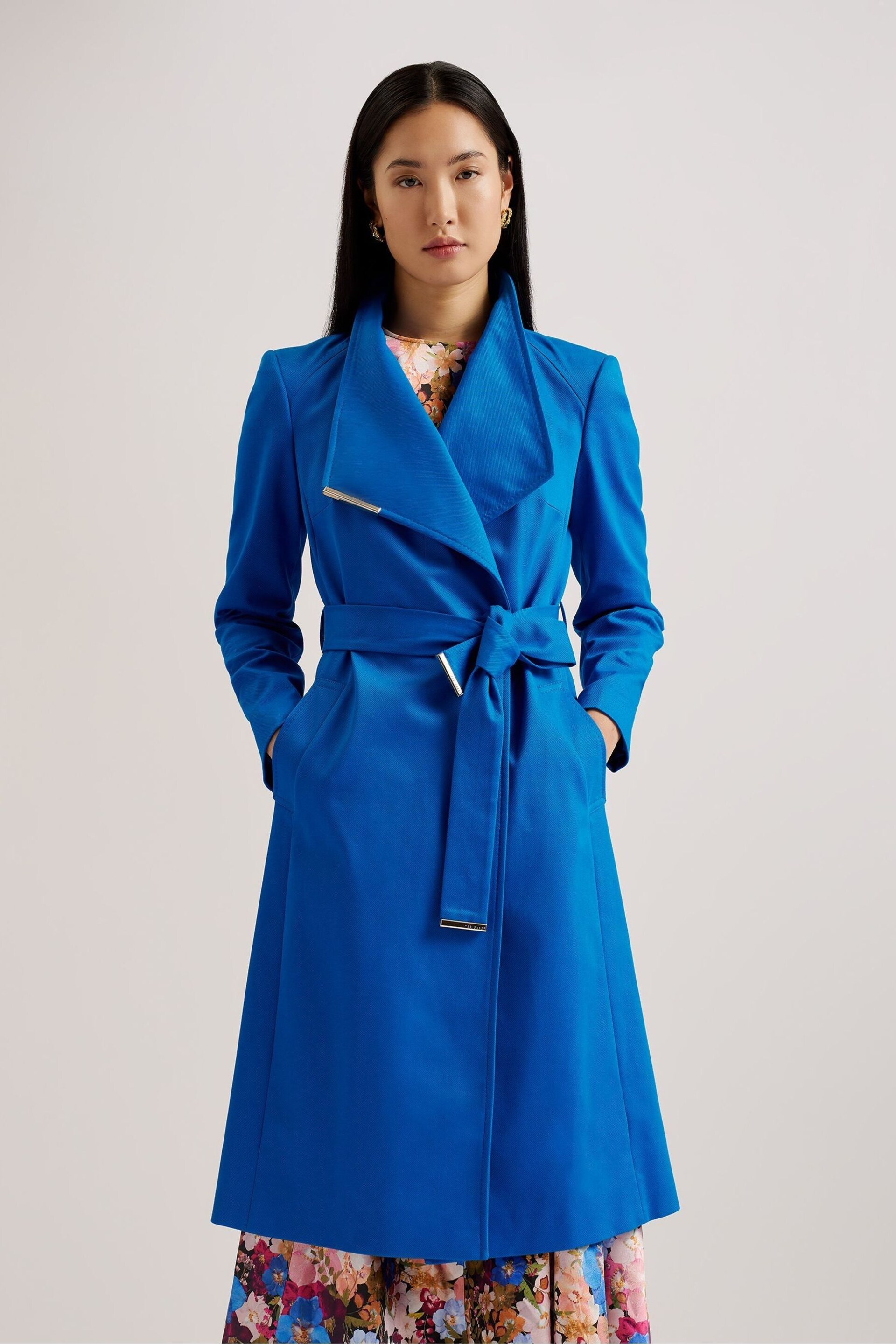 Ted Baker Blue Rosina Midi Belted Wrap Coat - Image 3 of 6