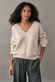 Grey Soft Touch V-Neck Knitted Jumper - Image 1 of 7