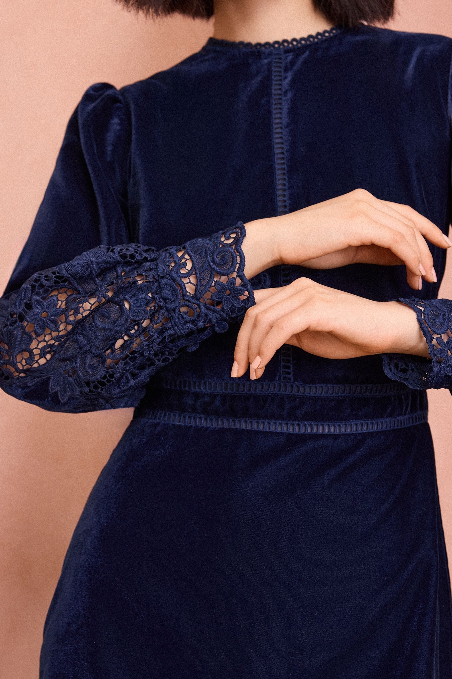 Buy ENB Love Roses Navy Blue Velvet Lace Mini Dress from Next Canada