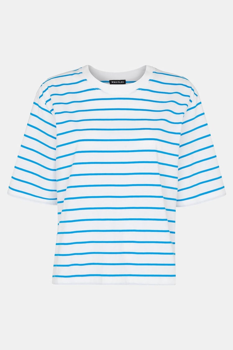 Whistles Blue 100% Cotton Stripe Short Sleeve T-Shirt - Image 5 of 5