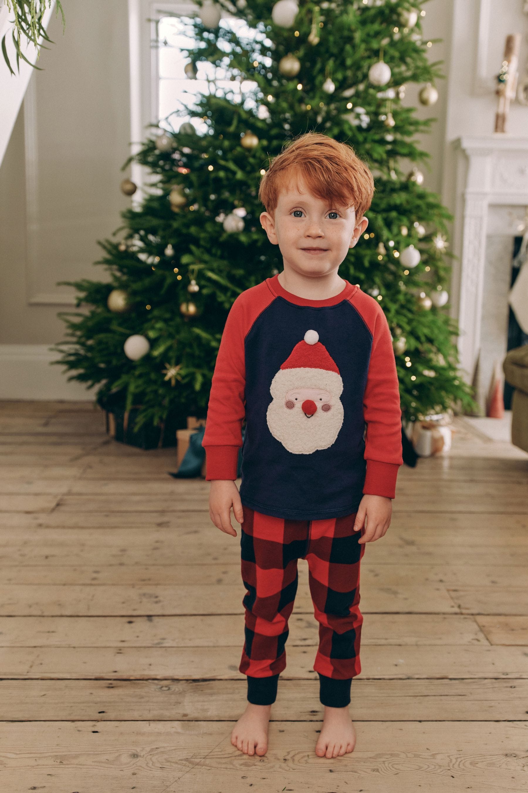 Buy Navy Red Santa Check 100 Cotton Single Christmas Pyjamas 9mths 12yrs from the Next UK online shop