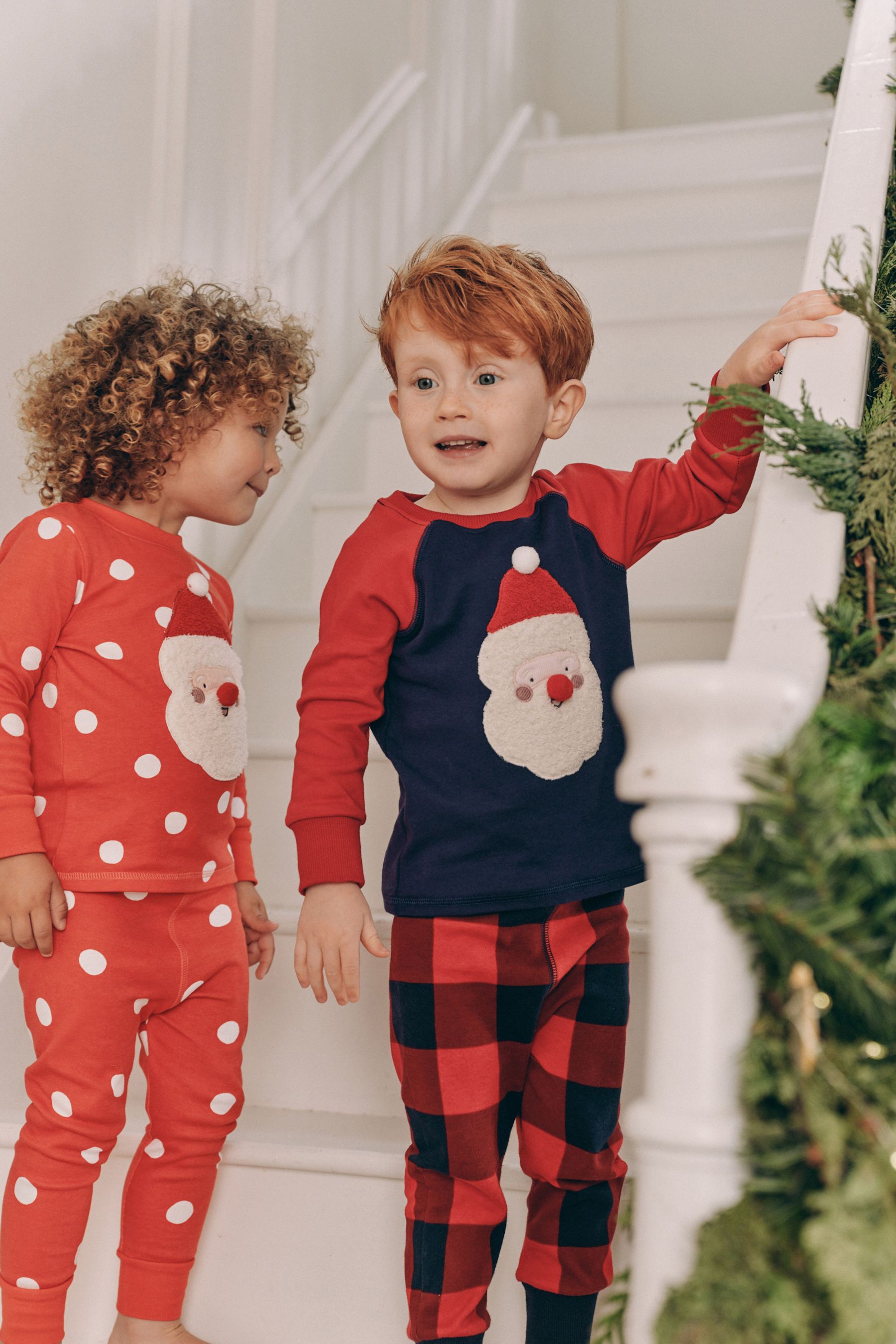 Navy Red Santa Check 100 Cotton Single Christmas Pyjamas 9mths 12yrs