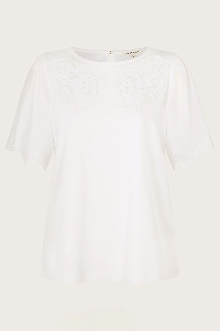 Monsoon White Tatianna Embellished T-Shirt - Image 5 of 5