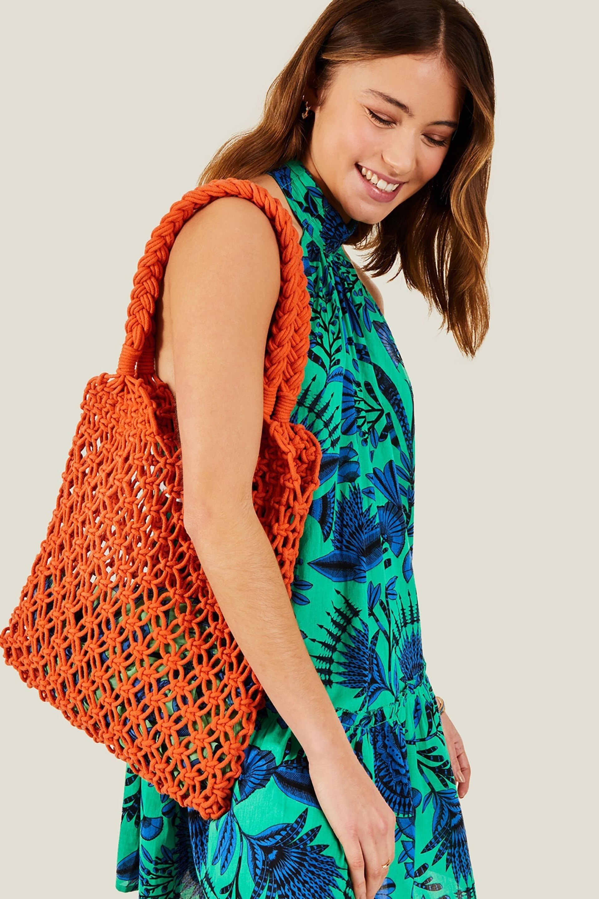 Accessorize Orange Open Weave Shopper Bag - Image 1 of 4