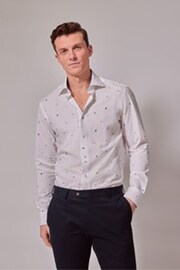 Hawes & Curtis Slim Dobby Dash Low Collar White Shirt With Contrast Detail - Image 1 of 6