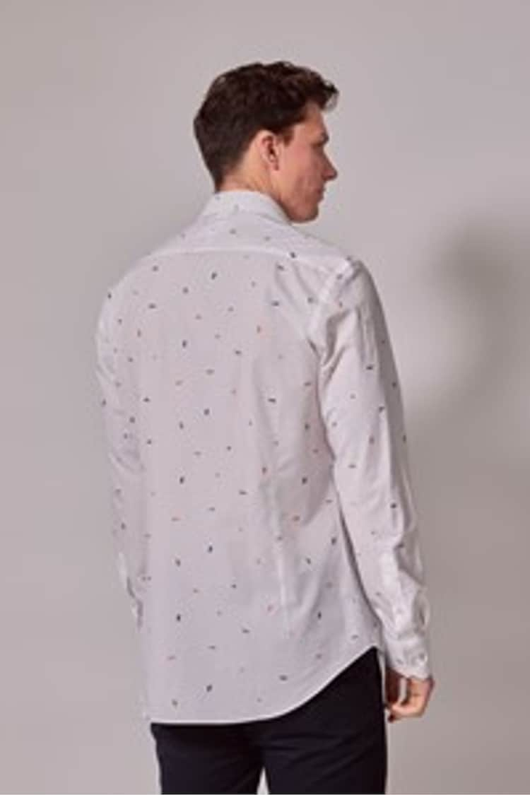 Hawes & Curtis Slim 100% Cotton Dobby Dash Low Collar White Shirt With Contrast Detail - Image 2 of 6