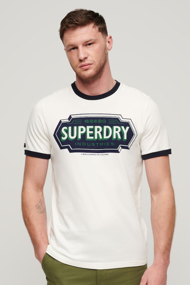 Superdry White 100% Cotton Ringer Workwear Graphic T-Shirt - Image 1 of 4