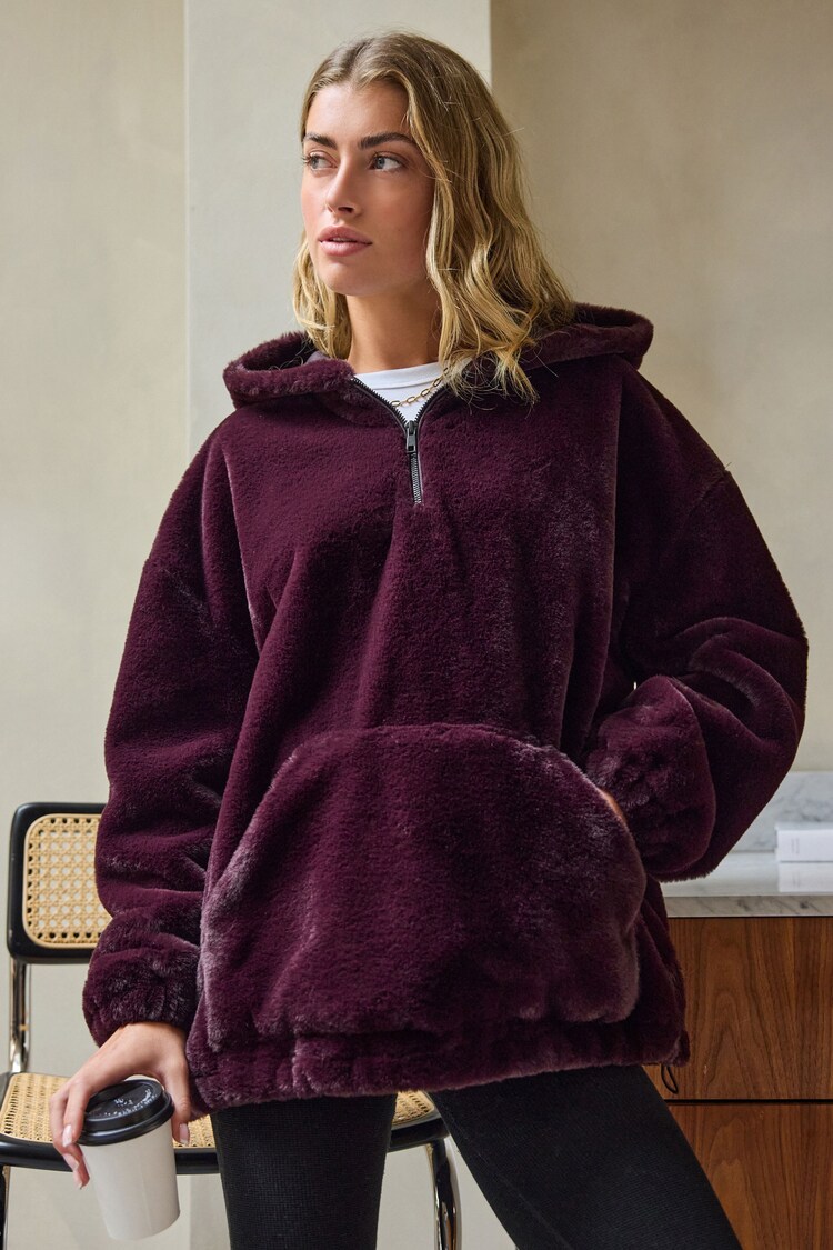 Burgundy Fur Halfzip ralph Jacket - Image 1 of 5