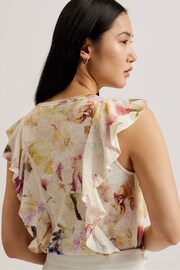 Ted Baker Off White Frill Trim Floral Cotton Linen Off Top - Image 5 of 5