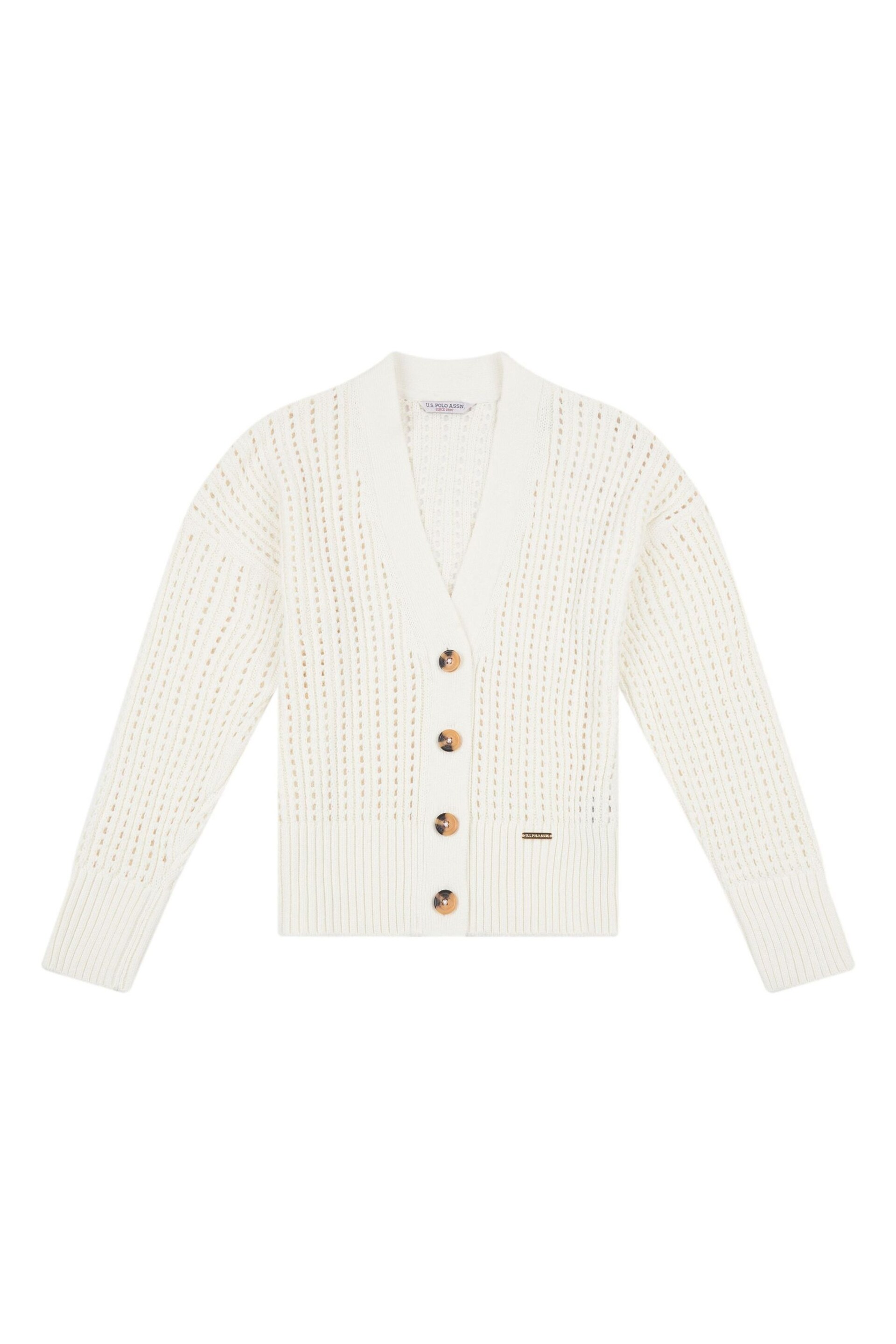 U.S. Polo Assn. Womens Pointelle White Cardigan - Image 2 of 4