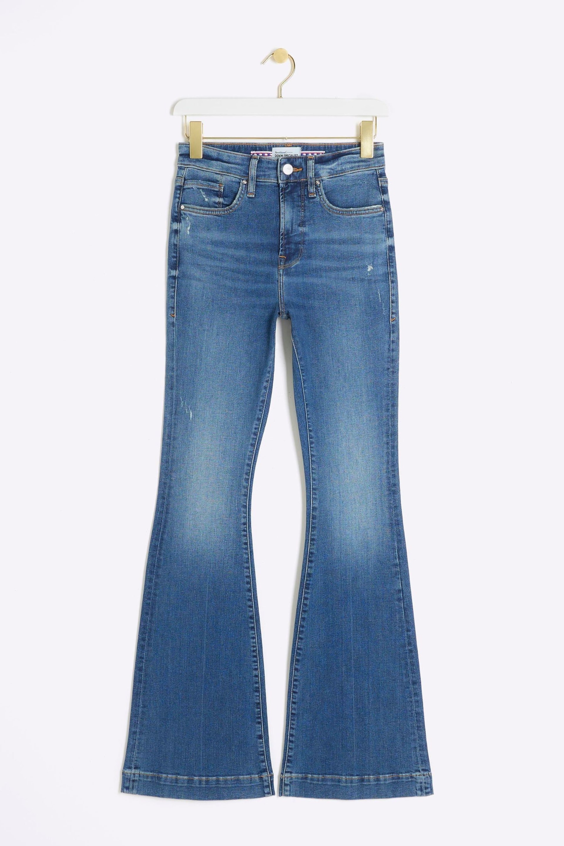 River Island Blue High Rise Tummy Hold Flare Jeans - Image 5 of 5