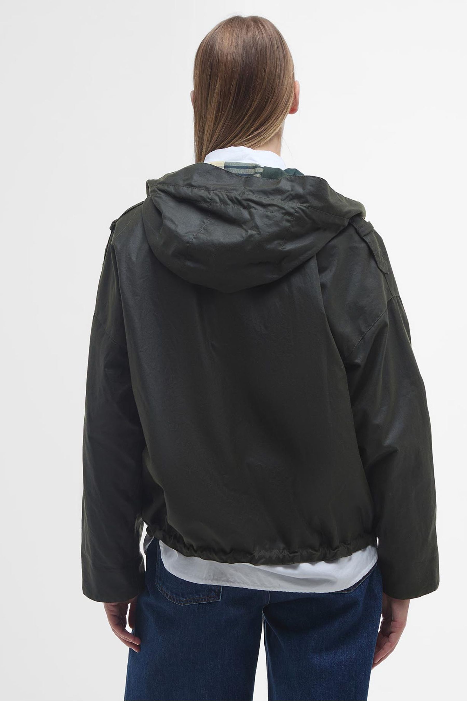 Buy Barbour Olive Green Inez Short Boxy Wax Jacket from the Next UK online shop