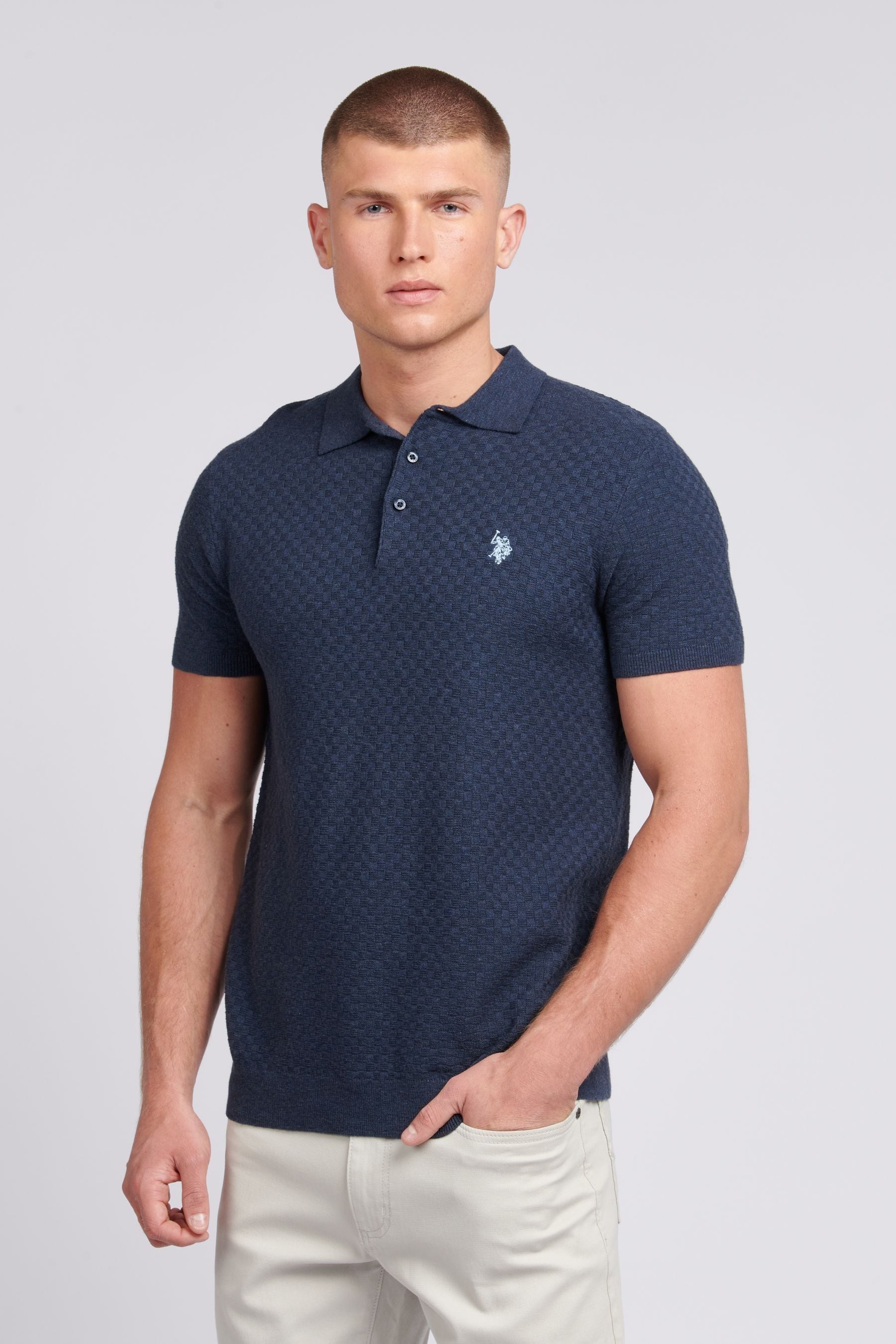 U.S. Polo Assn. Blue Mens Regular Fit Texture Knit Polo Shirt