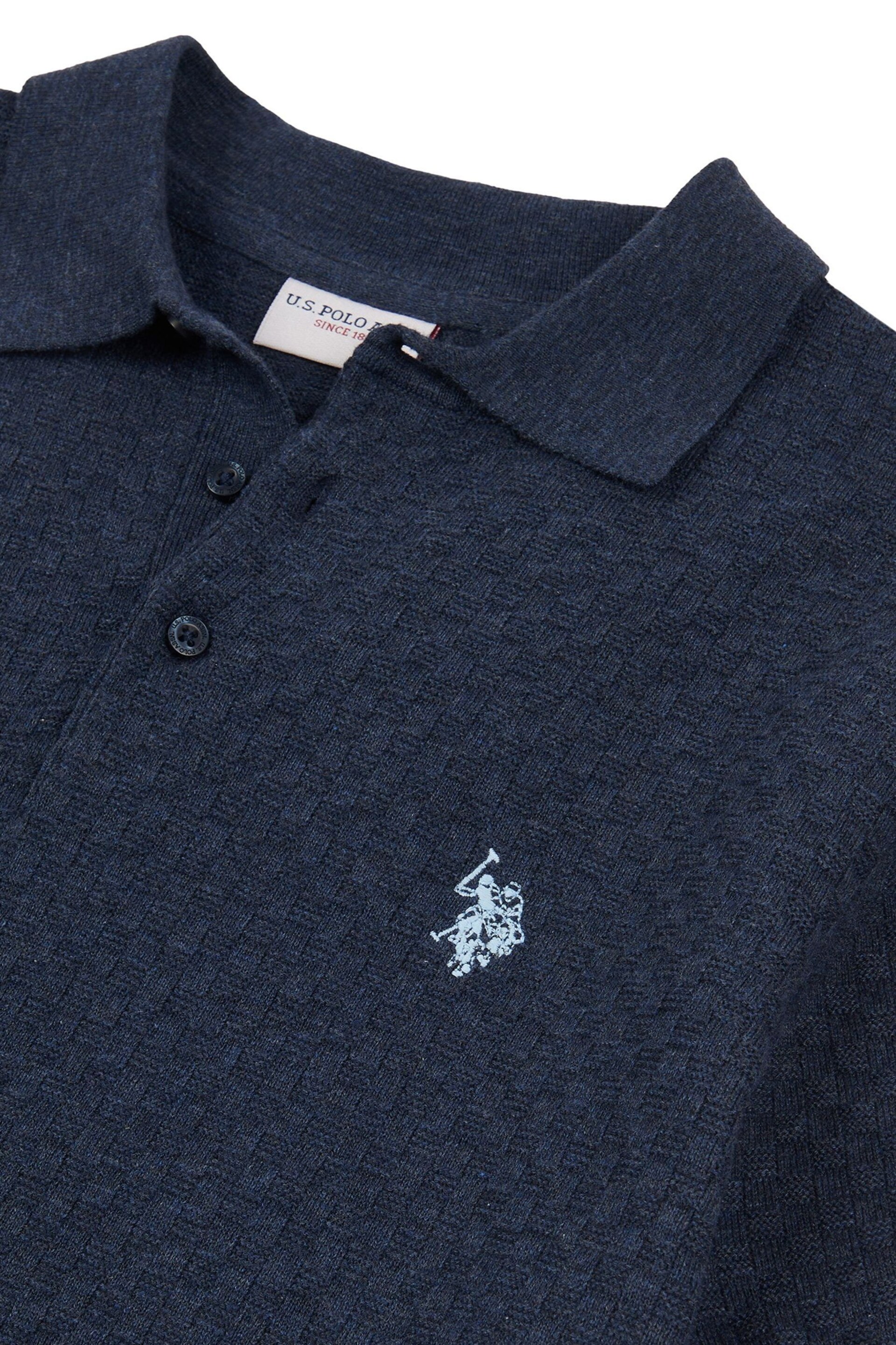 U.S. Polo Assn. Mens Regular Fit Blue Texture Knit Polo Shirt - Image 7 of 7