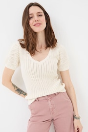 FatFace Natural Ava Stitch Knit T-Shirt - Image 1 of 1