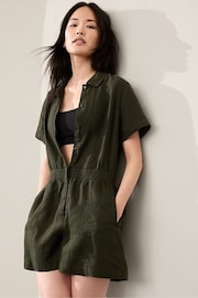 Athleta Khaki Green Linen Playsuit - Image 1 of 2