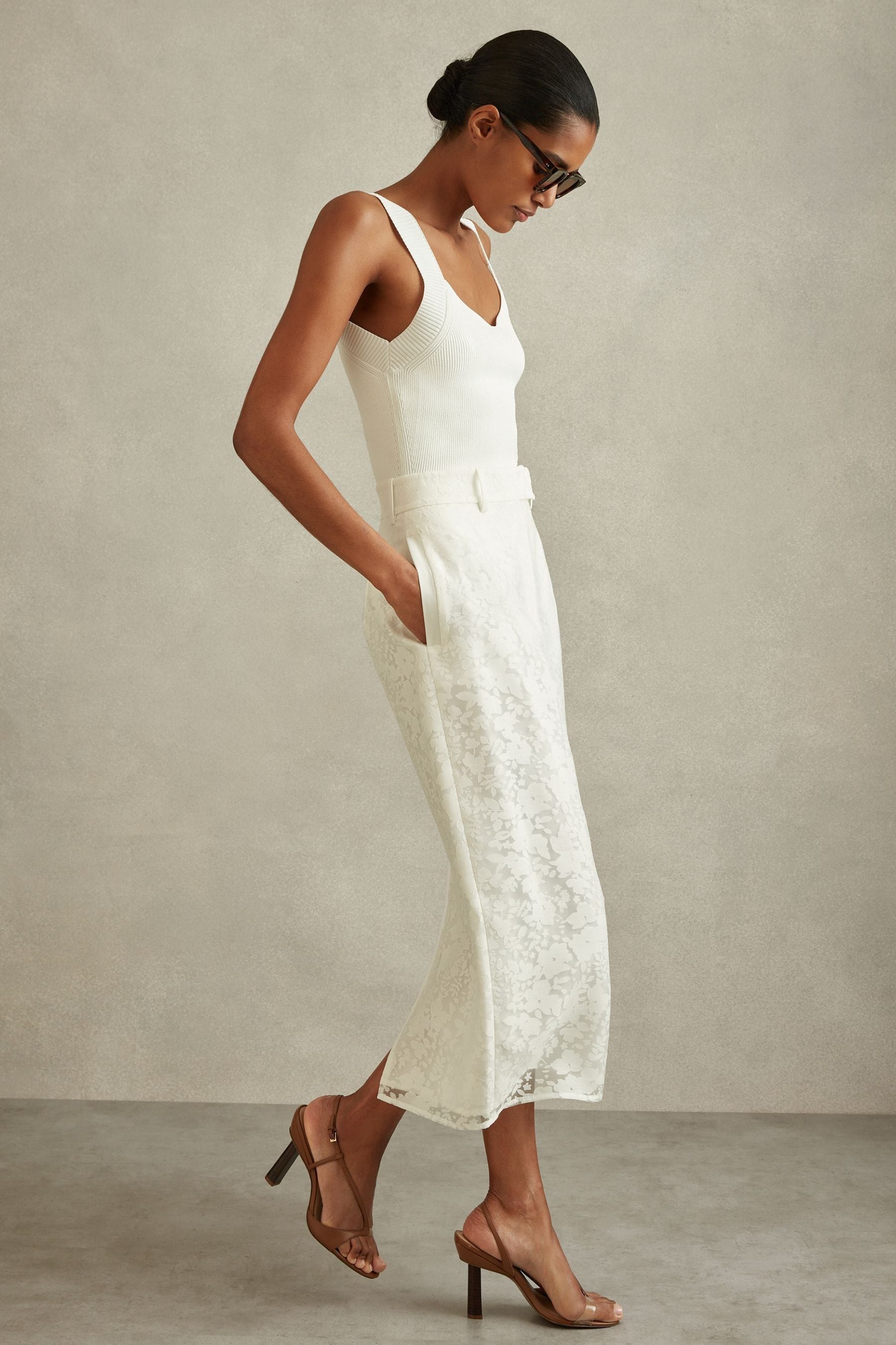 Buy Reiss Ivory Denva Burnout Floral Midi Skirt from Next Australia