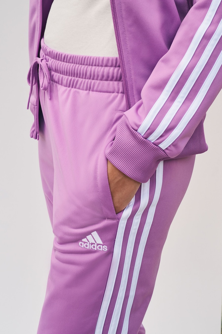 adidas Purple/White 3 Stripe Essentials Tracksuit - Image 6 of 6