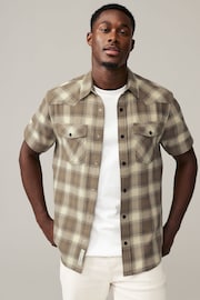 Stone Natural Short Sleeve Check Twin Pocket Western Shirt - Image 2 of 8