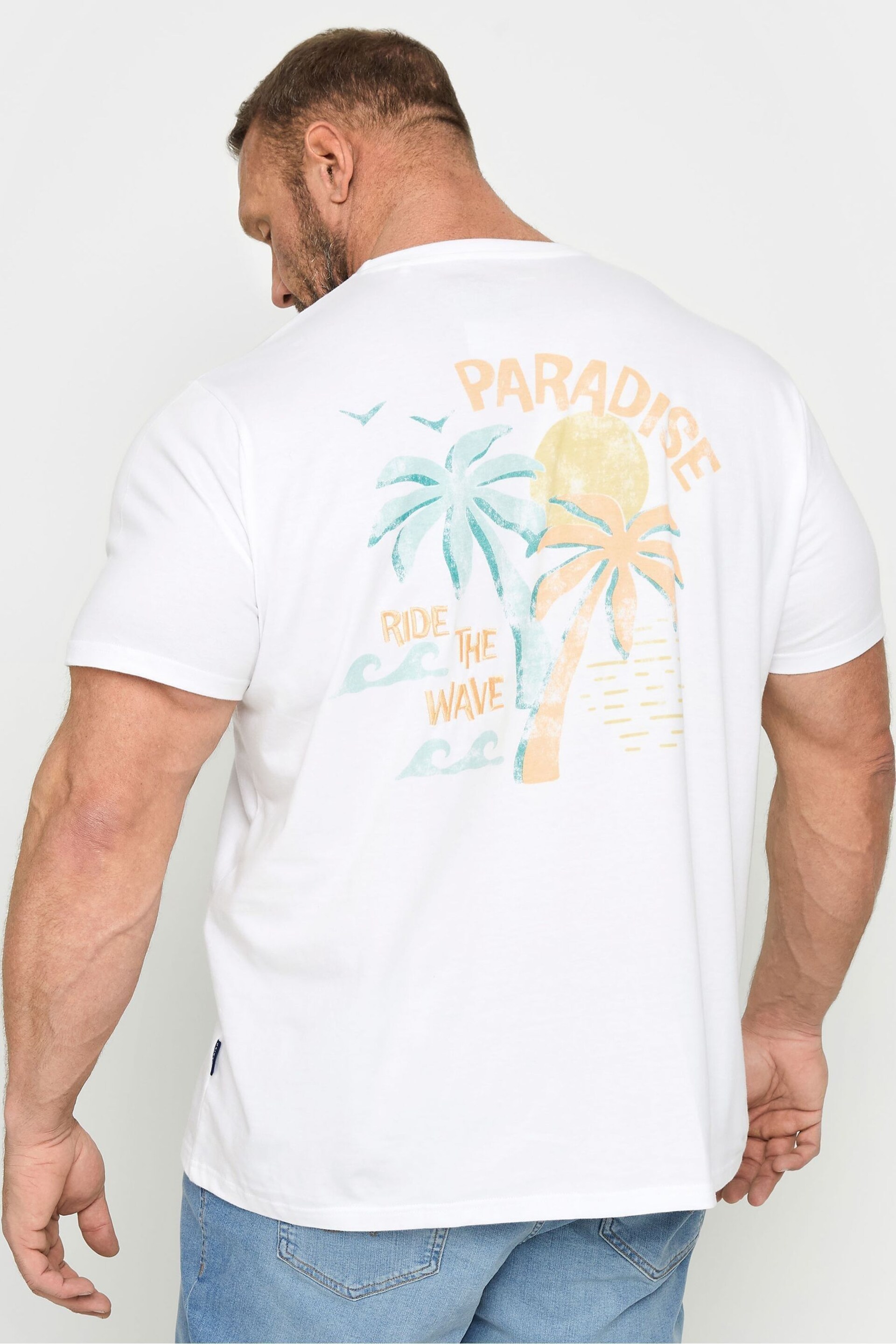 BadRhino Big & Tall White Ride The Wave T-Shirt - Image 2 of 4